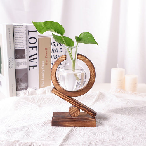 Glass Vase with Wooden Display Stand