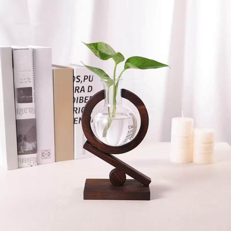 Glass Vase with Wooden Display Stand