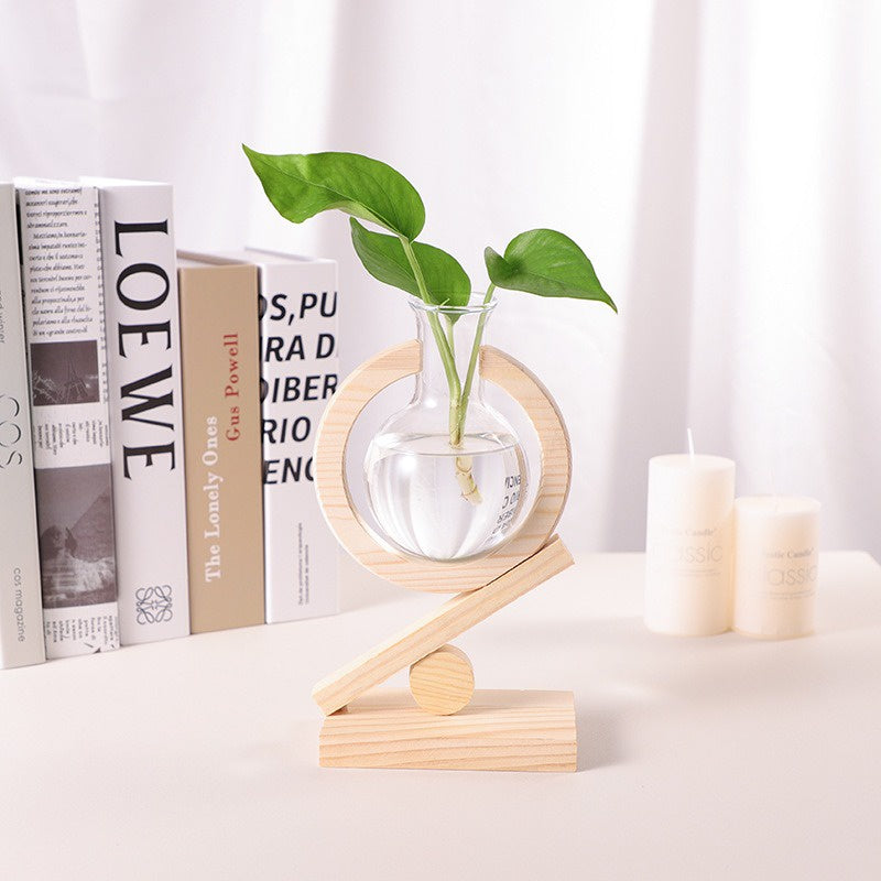 Glass Vase with Wooden Display Stand