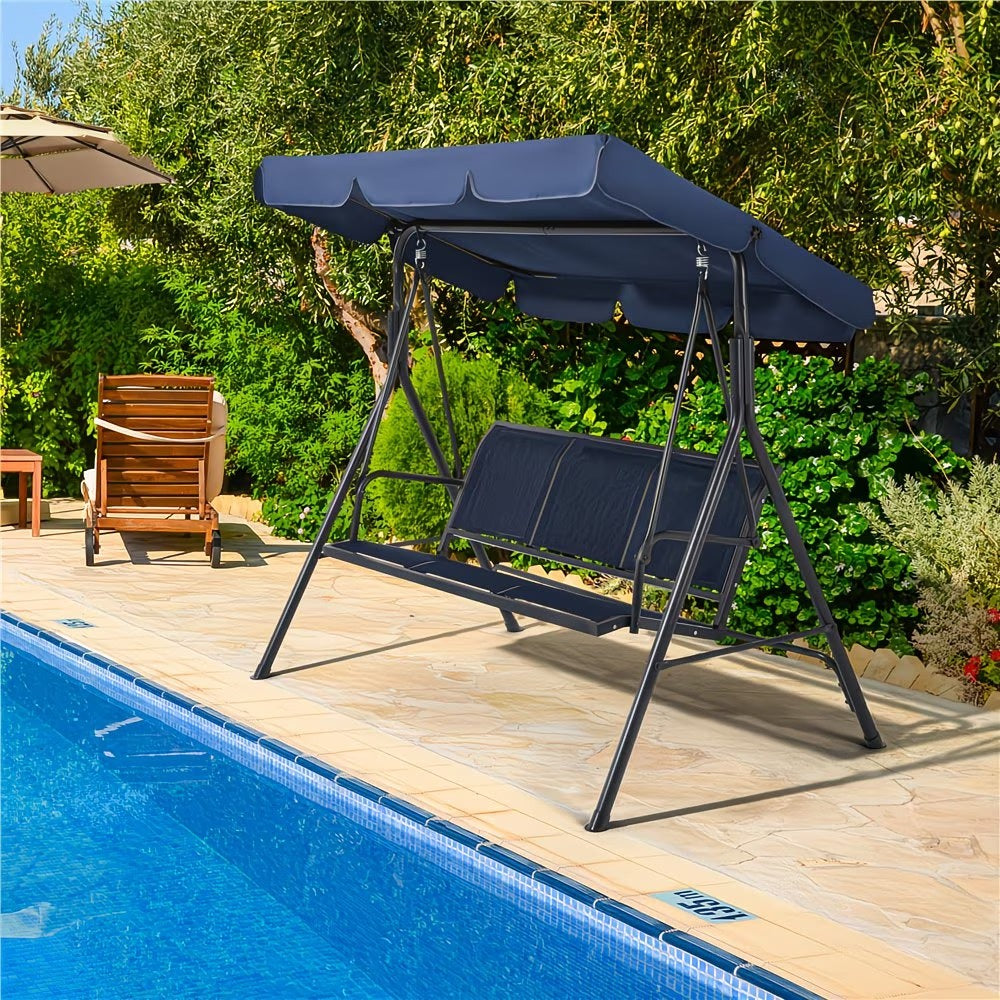 Three-Seat Outdoor Patio Swing Chair with Canopy