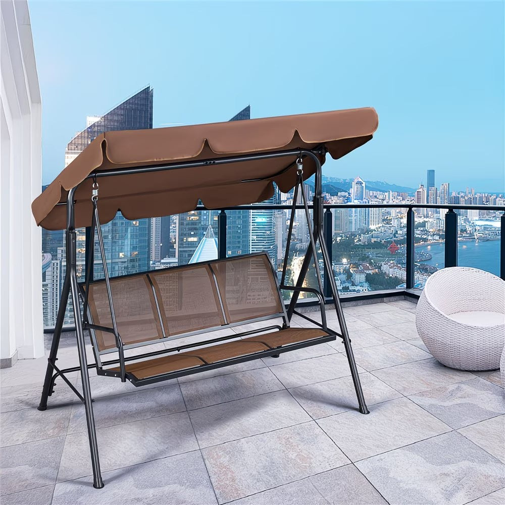 Three-Seat Outdoor Patio Swing Chair with Canopy