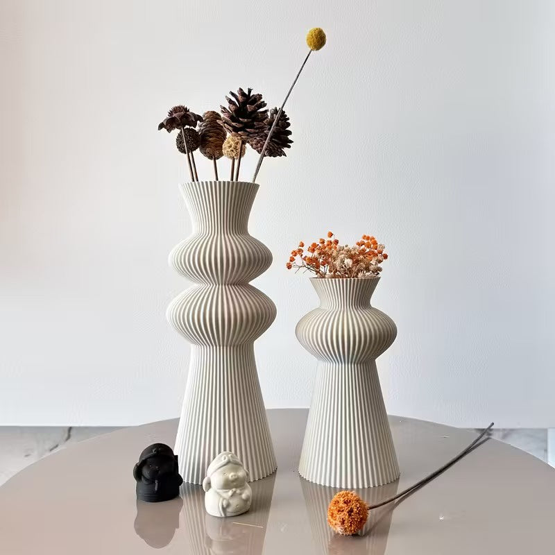 Vase Set with Pleated Ribbed Texture