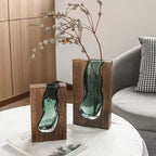 Wooden Vase Set with Glass Insert